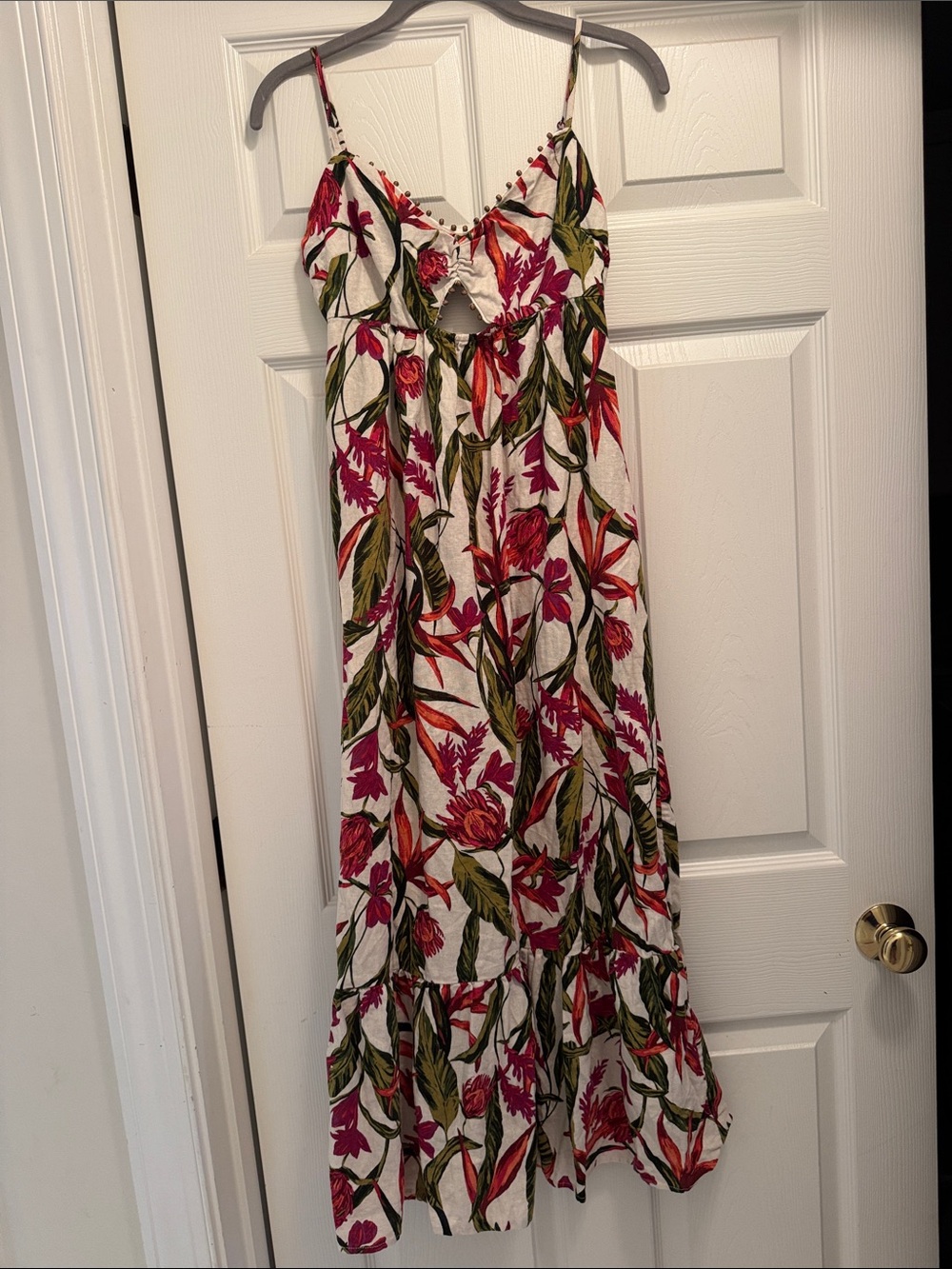 a new day White Floral Maxi Dress with Pink & Green Botanical Print